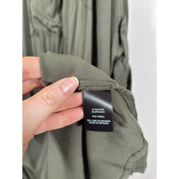 Torrid Shirt Dress Womens 3X Olive Green Mini Stretch Challis Roll Tab Sleeves - Picture 4 of 5